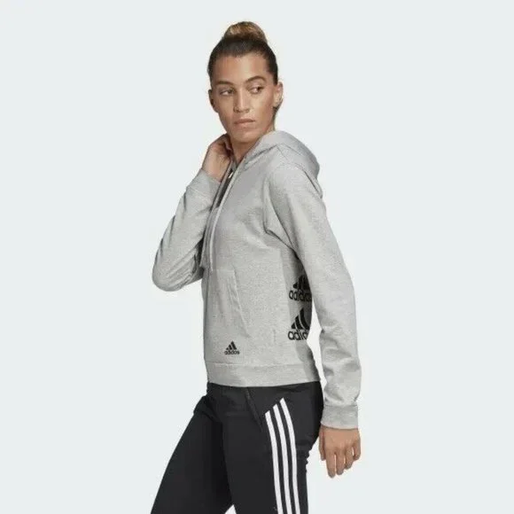 Adidas Must Haves Stacked Logo Hoodie Women’s Full Zip Sweatshirt Gray Hoody - Picture 3 of 9